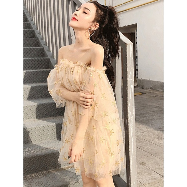 Rochie scurtă de damă modernă cu mâneci căzute