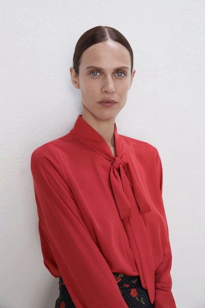 Cămașă elegantă de șifon de damă de culoare roșie