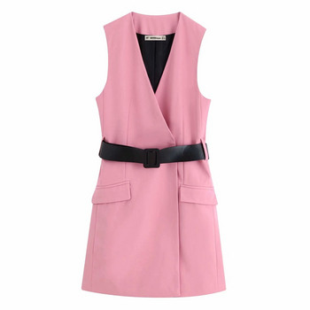 Rochie moderna de dama in roz cu curea