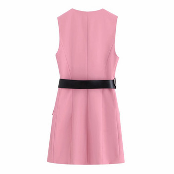 Rochie moderna de dama in roz cu curea