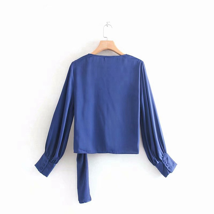 Cămașă elegantă de damă cu cravate în albastru