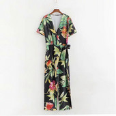 Salopetă de damă modernă cu model floral și mâneci scurte