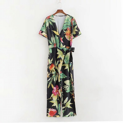 Salopetă de damă modernă cu model floral și mâneci scurte