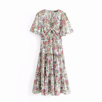 Színes mintás, rövid ujjú női ruha