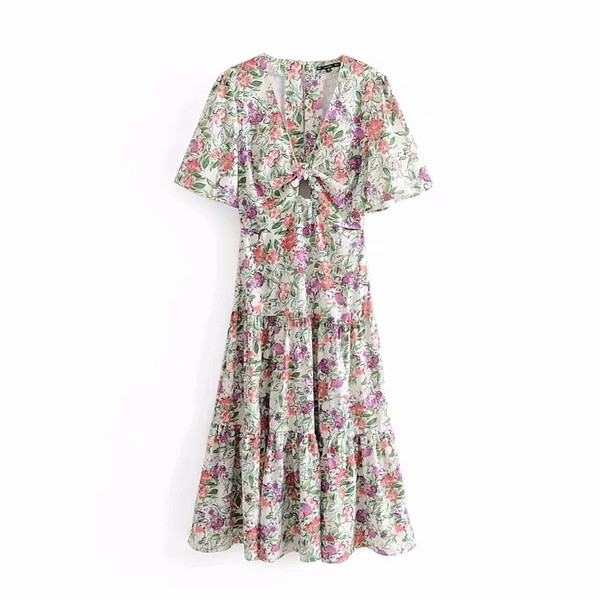 Színes mintás, rövid ujjú női ruha