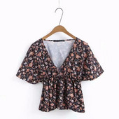 Női blúz V-nyakú és rövid ujjú