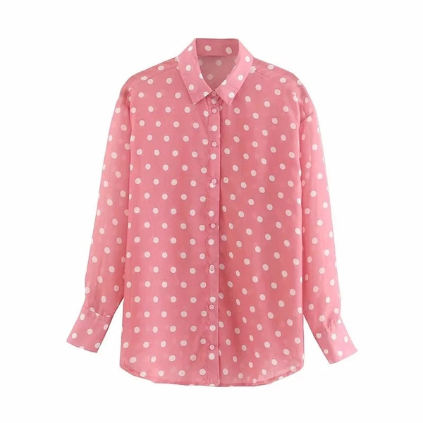 Cămașă de damă modernă cu buline în culoarea roz
