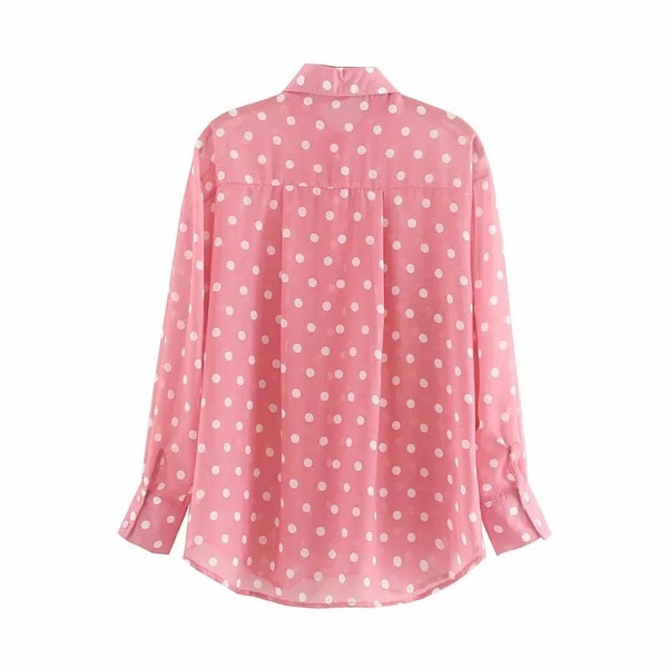 Cămașă de damă modernă cu buline în culoarea roz