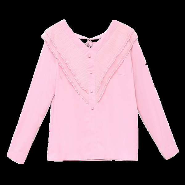 Cămașă modernă de damă în alb și roz cu nasturi