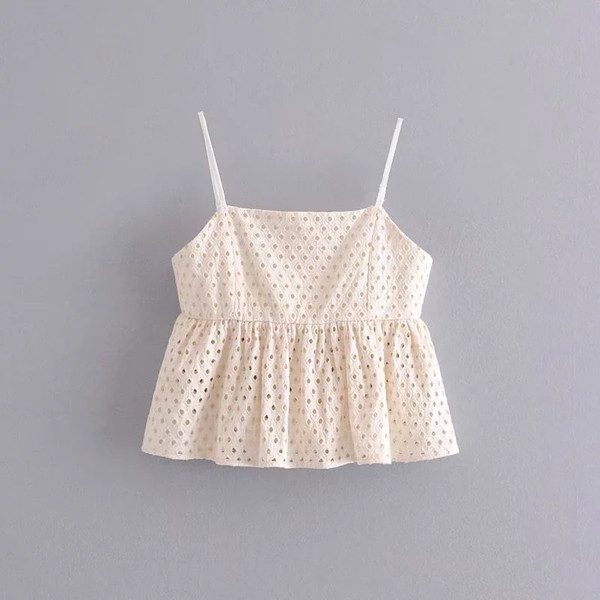 Maieu modern de dama - model scurt cu bretele subtiri de culoare alba