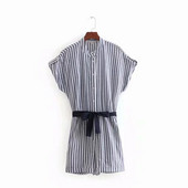 Salopeta de dama in dungi cu centura in talie