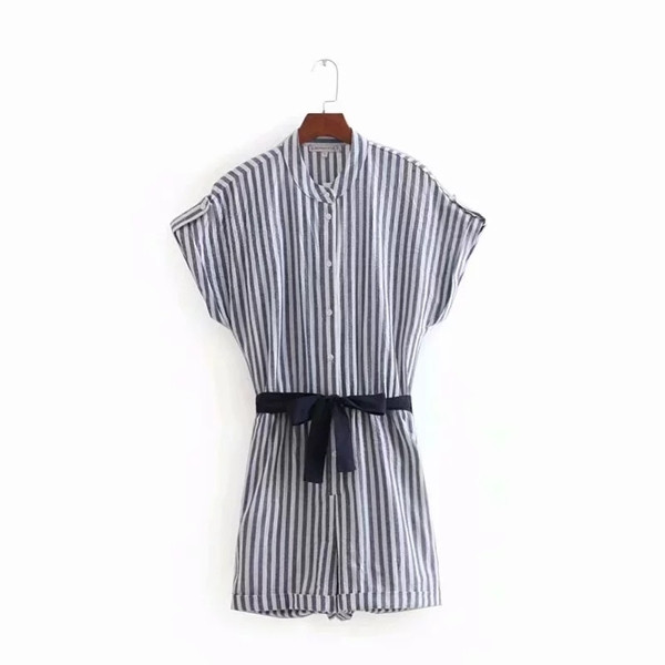 Salopeta de dama in dungi cu centura in talie