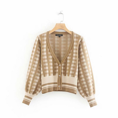 Vesta de dama in carouri cu nasturi si maneci lungi