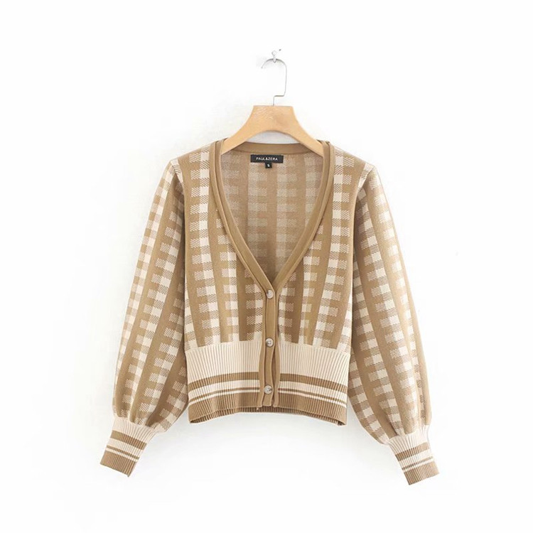 Vesta de dama in carouri cu nasturi si maneci lungi