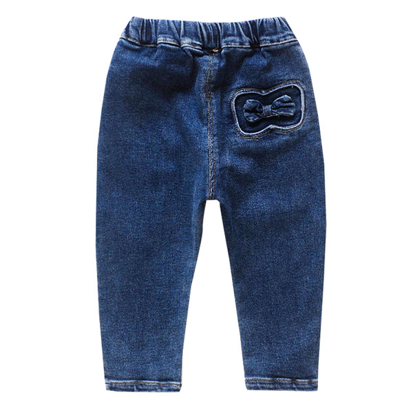 Blugi casual pentru copii pentru fete cu panglica in albastru