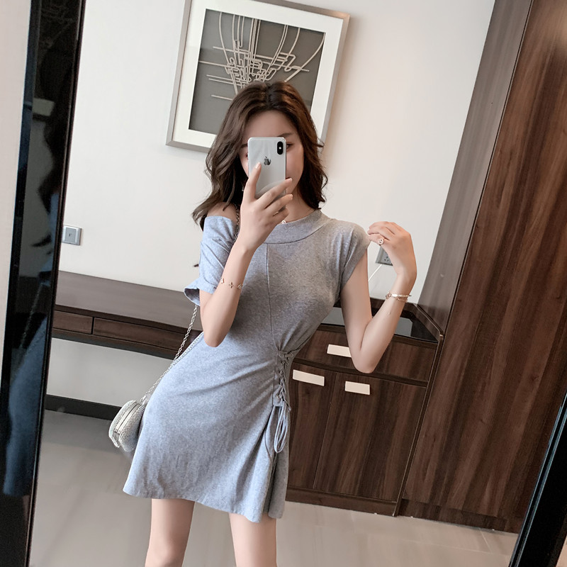 Rochie casual de dama in gri si negru cu cravate