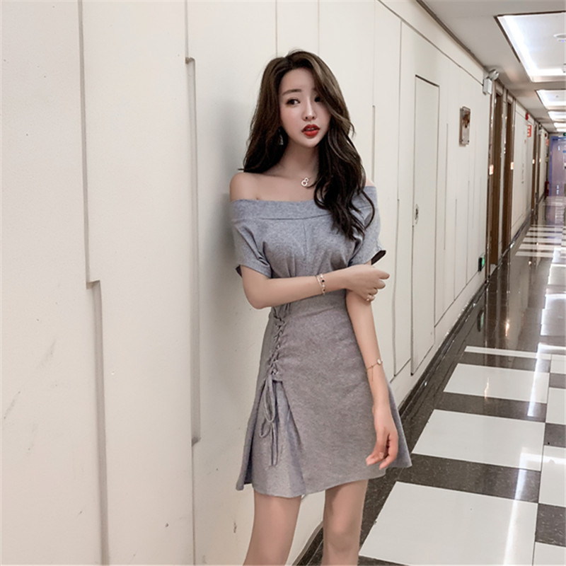 Rochie casual de dama in gri si negru cu cravate