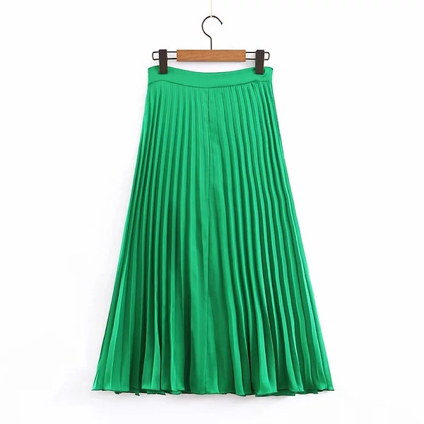 Fusta de dama plisata cu talie inalta de culoare verde