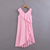 Stílusos női ruha, aszimmetrikus rózsaszín modell