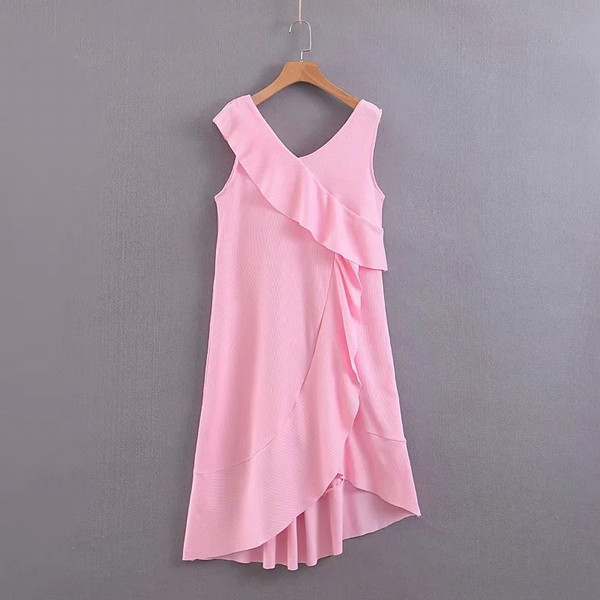 Stílusos női ruha, aszimmetrikus rózsaszín modell