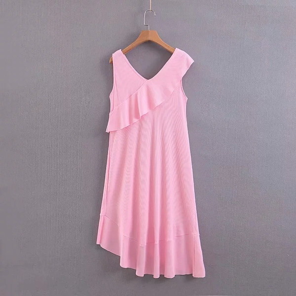 Stílusos női ruha, aszimmetrikus rózsaszín modell