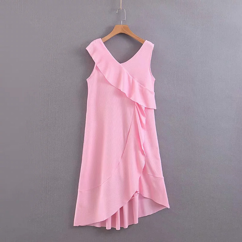 Stílusos női ruha, aszimmetrikus rózsaszín modell