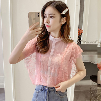 Camasa moderna de dama in trei culori cu nasturi si dantela