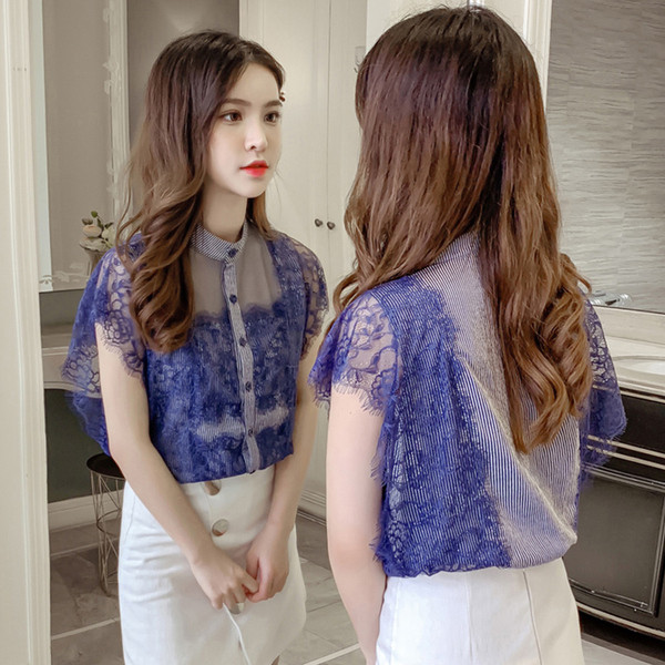 Camasa moderna de dama in trei culori cu nasturi si dantela