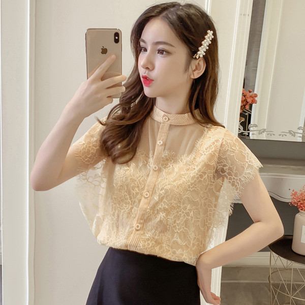 Camasa moderna de dama in trei culori cu nasturi si dantela