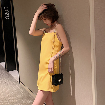 Rochie casual de dama in negru si galben