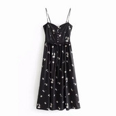 Rochie de dama cu bretele subtiri de culoare neagra cu model