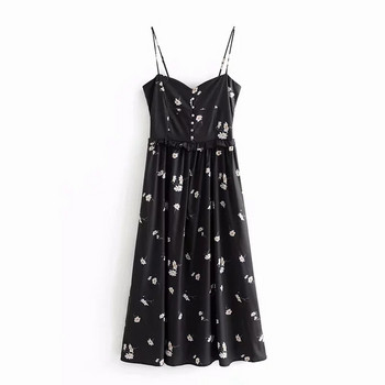 Rochie de dama cu bretele subtiri de culoare neagra cu model