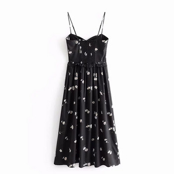 Rochie de dama cu bretele subtiri de culoare neagra cu model