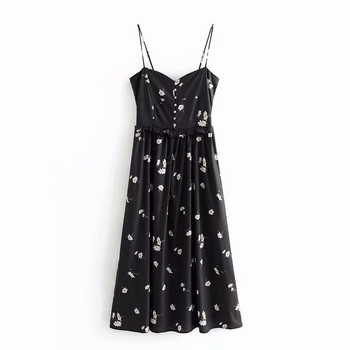 Rochie de dama cu bretele subtiri de culoare neagra cu model