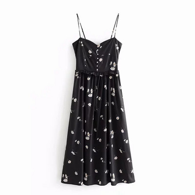 Rochie de dama cu bretele subtiri de culoare neagra cu model