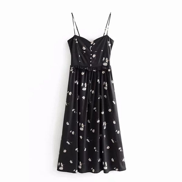 Rochie de dama cu bretele subtiri de culoare neagra cu model