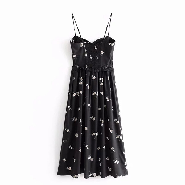 Rochie de dama cu bretele subtiri de culoare neagra cu model