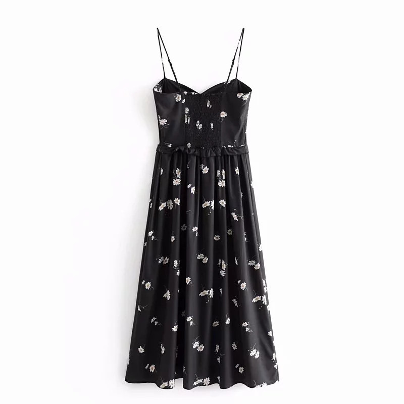 Rochie de dama cu bretele subtiri de culoare neagra cu model