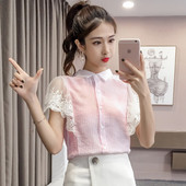 Cămașă modernă de damă cu mâneci scurte și dantelă - în trei culori