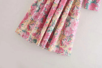 Rochie de dama moderna croiala cu motive florale - culoare roz