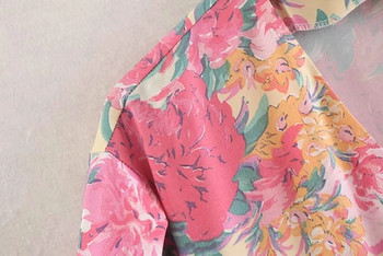 Rochie de dama moderna croiala cu motive florale - culoare roz