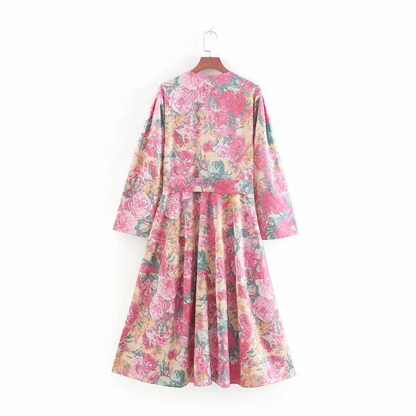 Rochie de dama moderna croiala cu motive florale - culoare roz