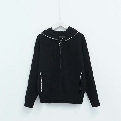 Hanorac de damă cu glugă și decor - perle