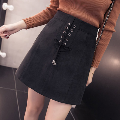 Fusta de dama moderna in patru culori cu cravate si buzunare