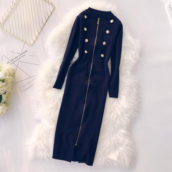 Őszi női ruha hosszú ujjal, cipzárral több színben