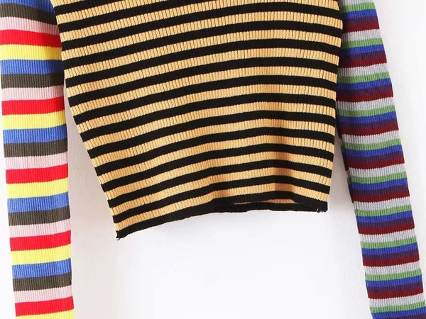 Új modell csíkos női blúz O-nyakú és hosszú ujjú