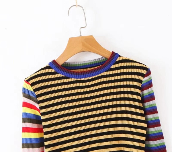 Új modell csíkos női blúz O-nyakú és hosszú ujjú