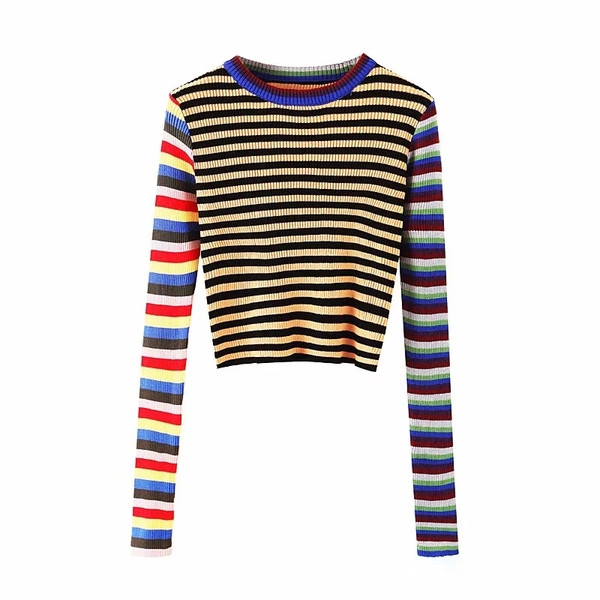 Új modell csíkos női blúz O-nyakú és hosszú ujjú