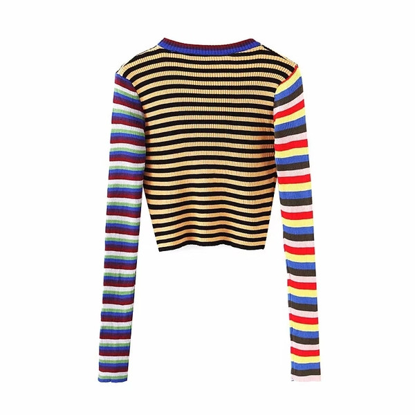 Új modell csíkos női blúz O-nyakú és hosszú ujjú