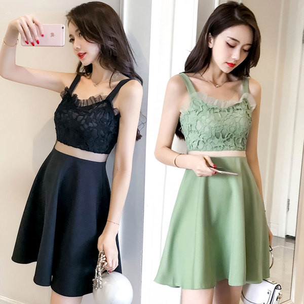 Rochie moderna de dama cu dantela in doua culori